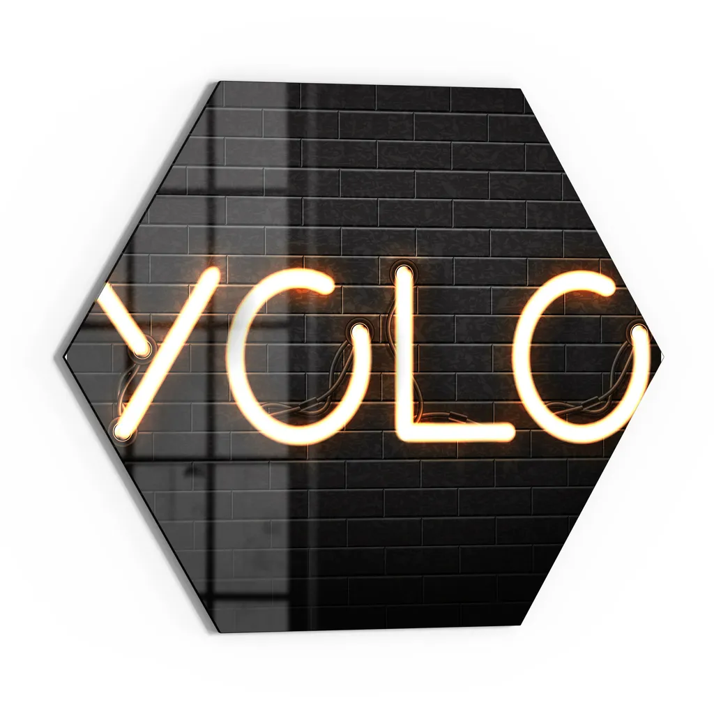 DEQORI Magnettafel Glas 40x35 cm 6-eckig 'Leuchtbuchstaben YOLO' beschreibbar Whiteboard